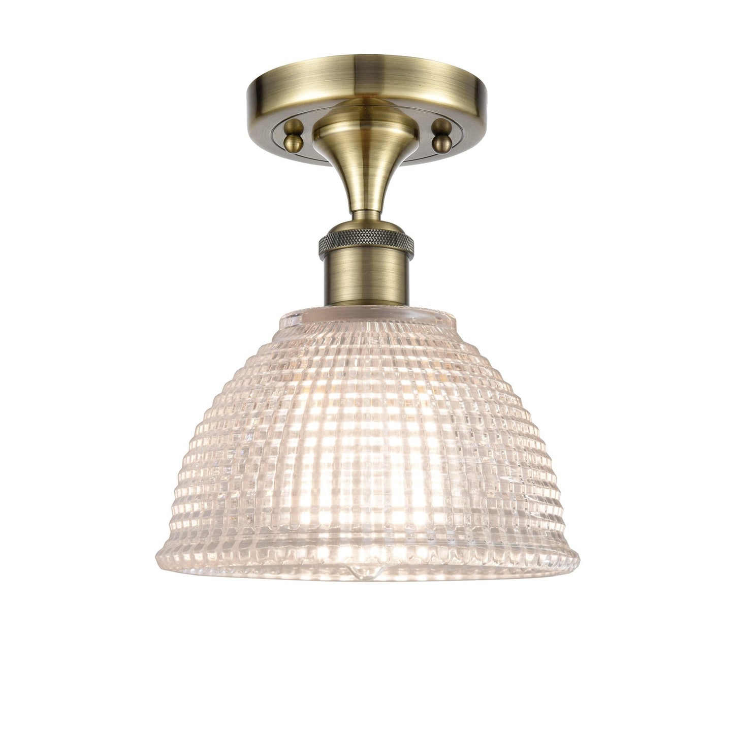 Innovations Arietta 8in 1-Light Semi-Flush Mount | Industrial Antique Brass Steel and Clear Glass | Entryway & Hallway | 8 x 8 x 10 | Model 616-1F-AB-G422