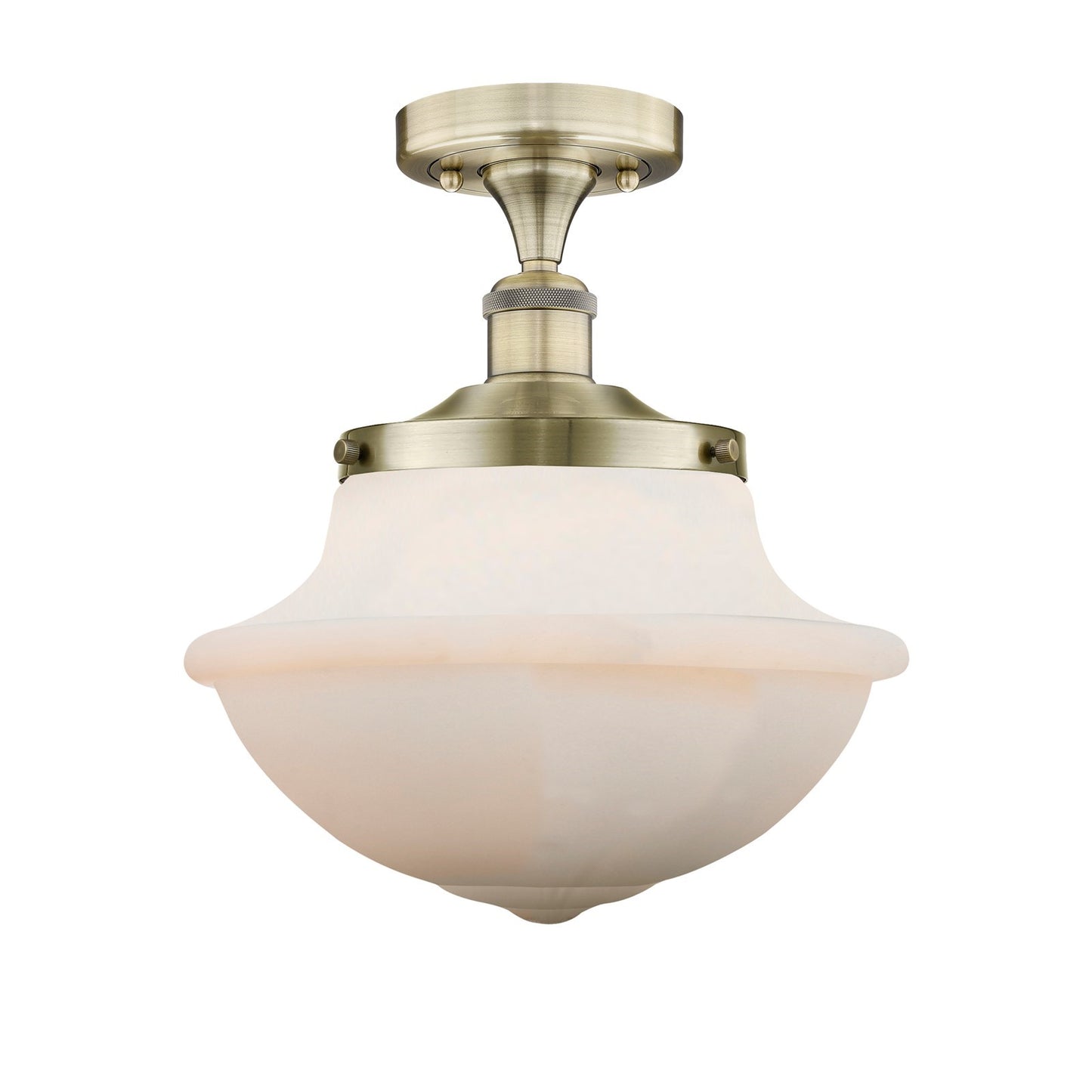 Innovations Oxford 12in 1-Light Semi-Flush Mount | Industrial Antique Brass and Matte White Frosted Glass | Entryway & Hallway | Model 616-1F-AB-G541