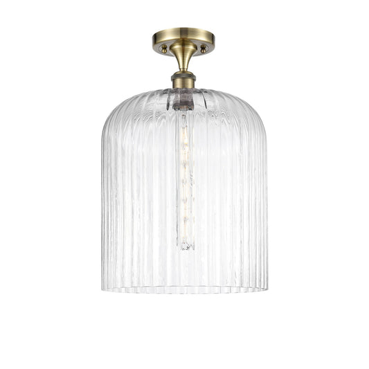 Innovations Bridal Veil 5in 1-Light Semi-Flush Mount | Art Nouveau Industrial Antique Brass and Clear Ribbed Glass | Entryway | Model 616-1F-AB-G559-12CL