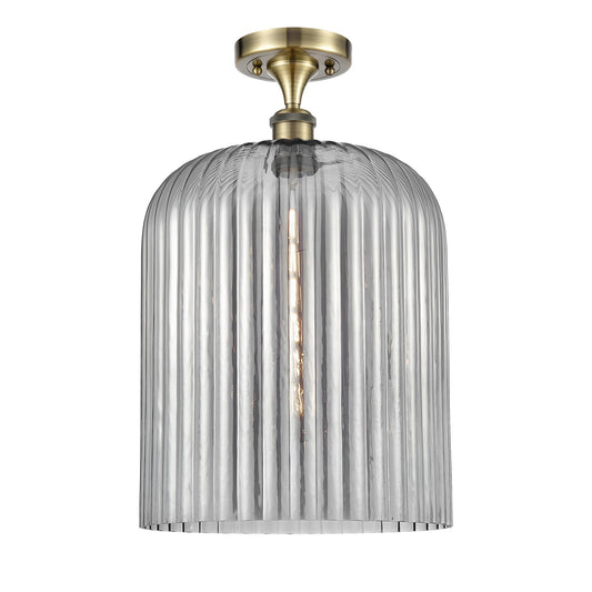 Innovations Bridal Veil 5in 1-Light Semi-Flush | Art Nouveau Industrial Antique Brass and Light Smoke Ribbed Glass | Entryway | Model 616-1F-AB-G559-12SM