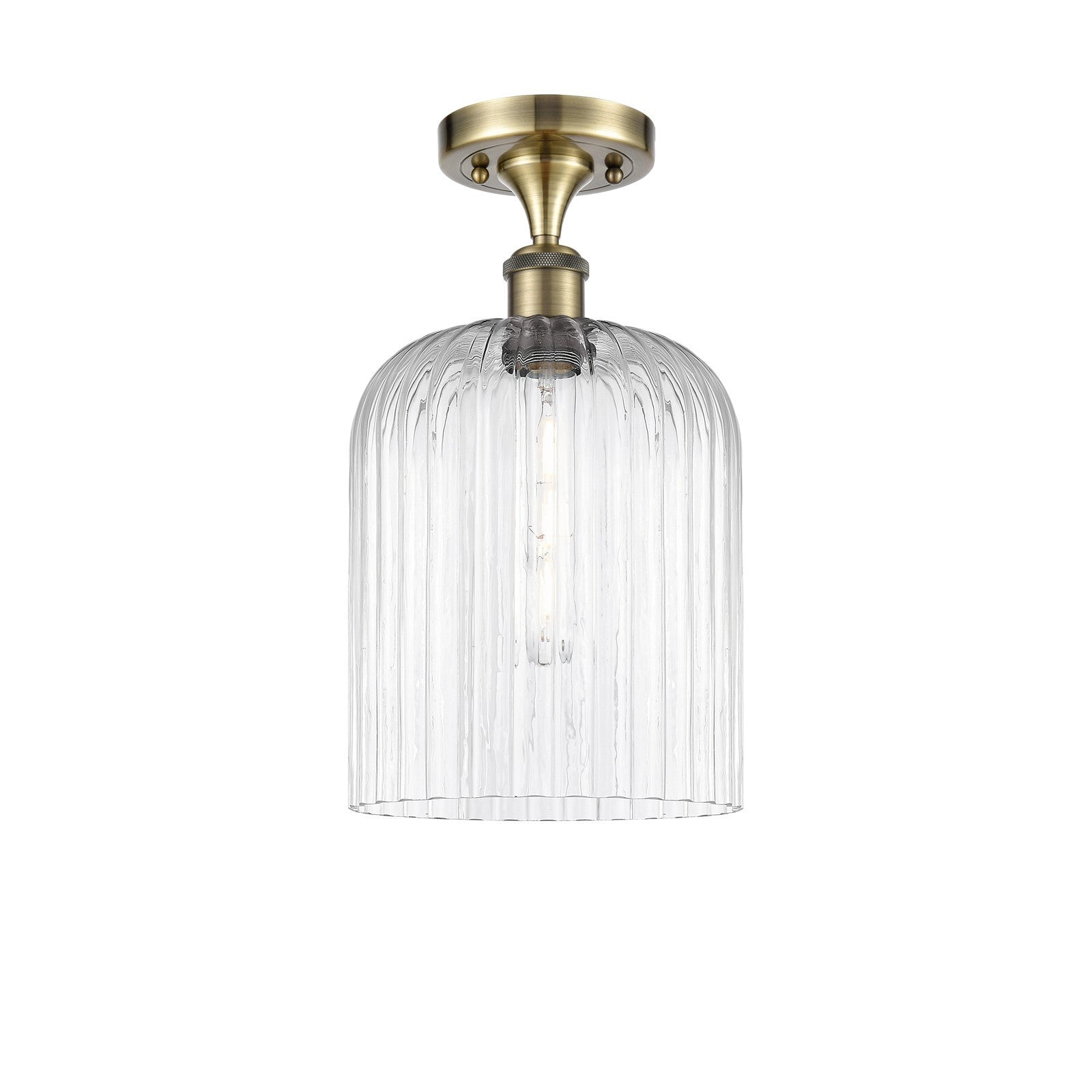 Innovations Bridal Veil 5in 1-Light Semi-Flush Mount | Art Nouveau Antique Brass Steel and Clear Ribbed Glass | Entryway & | Model 616-1F-AB-G559-8CL