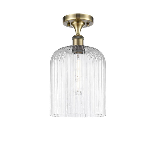 Innovations Bridal Veil 5in 1-Light Semi-Flush Mount | Art Nouveau Antique Brass Steel and Clear Ribbed Glass | Entryway & | Model 616-1F-AB-G559-8CL