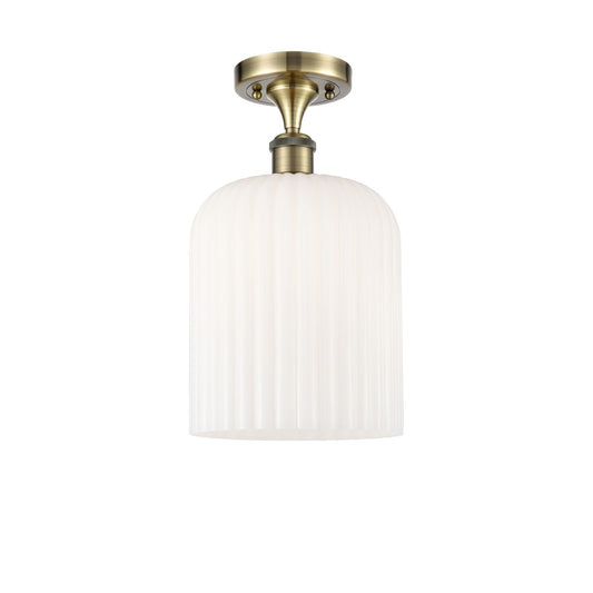 Innovations Bridal Veil 5in 1-Light Semi-Flush Mount | Industrial Antique Brass Steel and Gloss White Ribbed Glass | Hallway & | Model 616-1F-AB-G559-8GWH