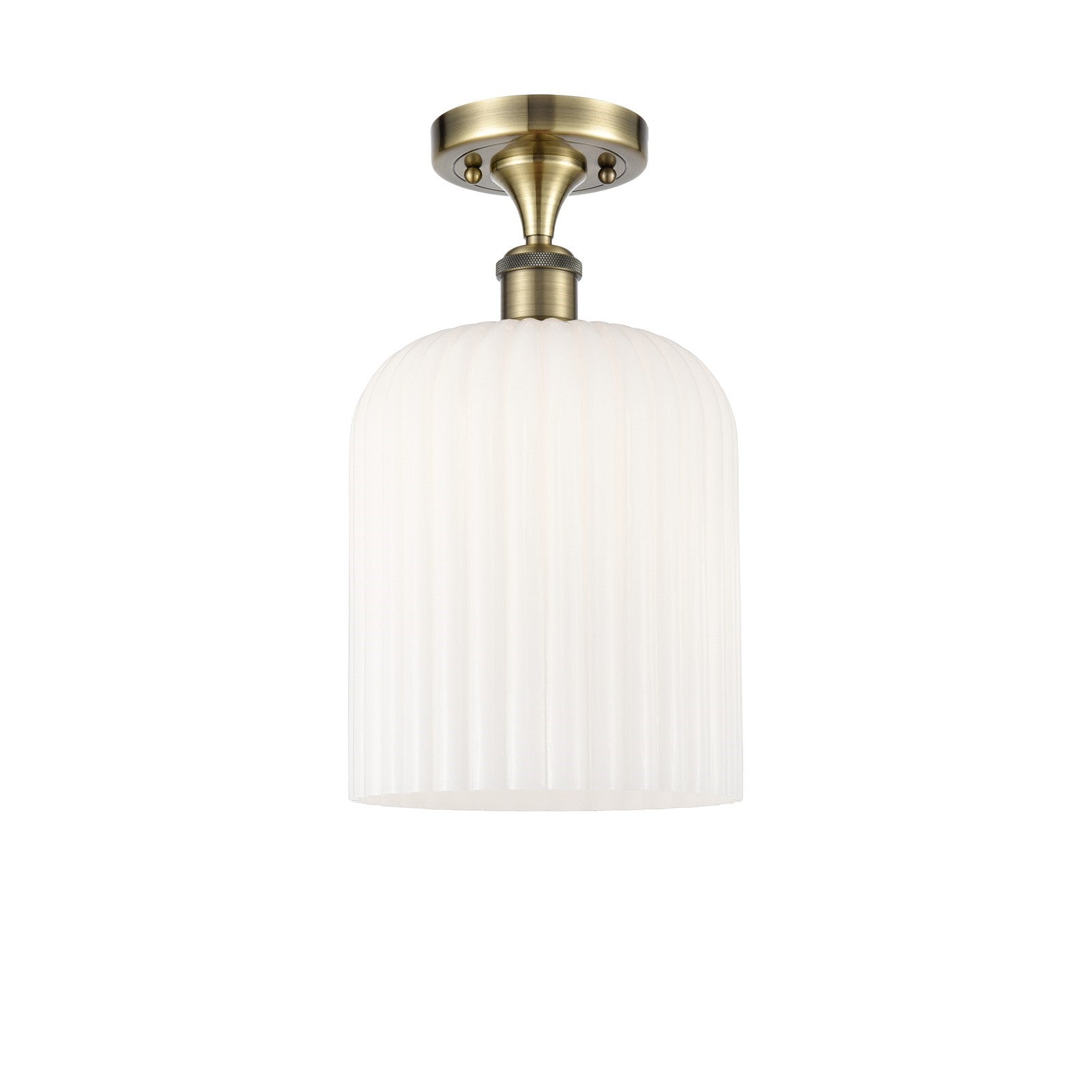 Innovations Bridal Veil 5in 1-Light Semi-Flush Mount | Industrial Antique Brass Steel and Gloss White Ribbed Glass | Hallway & | Model 616-1F-AB-G559-8GWH