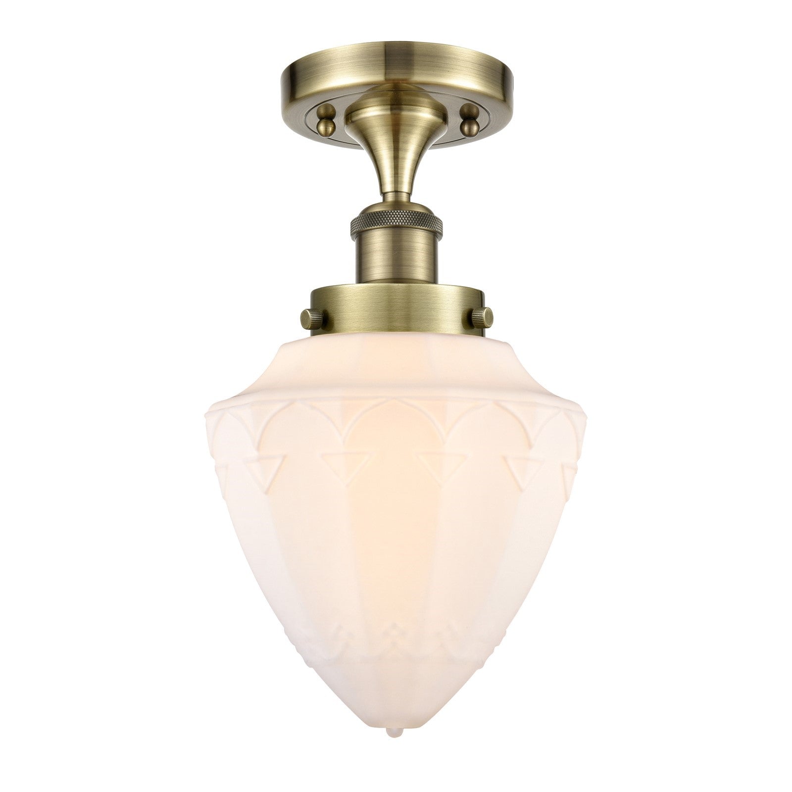 Innovations Lighting Bullet 6in 1-Light Semi-Flush Mount | Industrial Antique Brass Steel and Matte White Frosted Glass | Kitchen | Model 616-1F-AB-G661-7