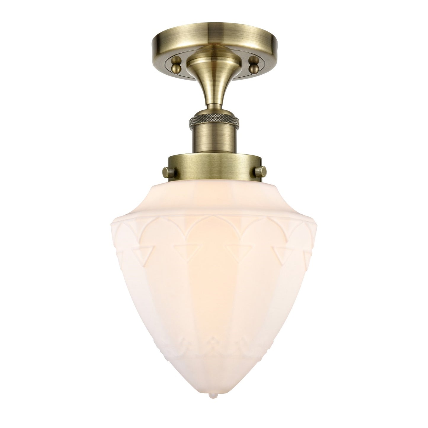 Innovations Lighting Bullet 6in 1-Light Semi-Flush Mount | Industrial Antique Brass Steel and Matte White Frosted Glass | Kitchen | Model 616-1F-AB-G661-7