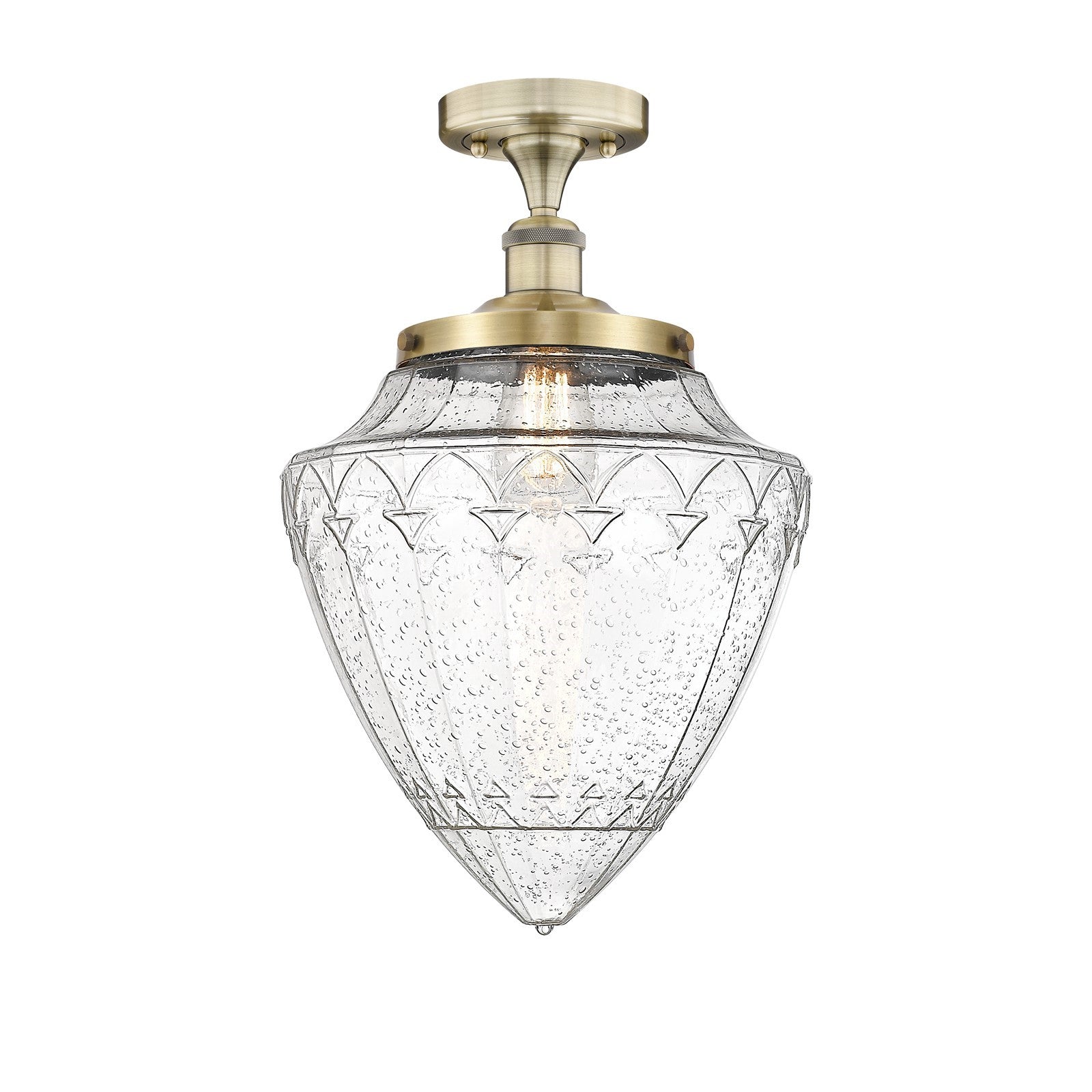 Innovations Bridgeton 12in 1-Light Semi-Flush Mount | Traditional Antique Brass Steel and Seedy Glass | Hallway & Entryway | Model 616-1F-AB-G664-12