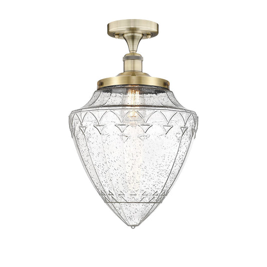 Innovations Bridgeton 12in 1-Light Semi-Flush Mount | Traditional Antique Brass Steel and Seedy Glass | Hallway & Entryway | Model 616-1F-AB-G664-12