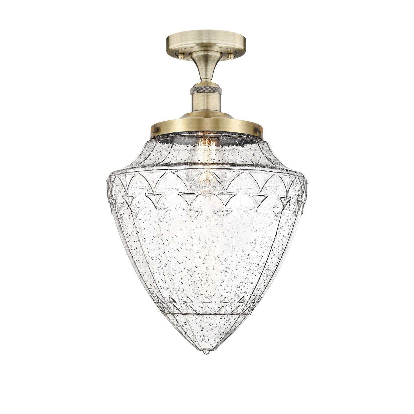 Innovations Bridgeton 12in 1-Light Semi-Flush Mount | Traditional Antique Brass Steel and Seedy Glass | Hallway & Entryway | Model 616-1F-AB-G664-12
