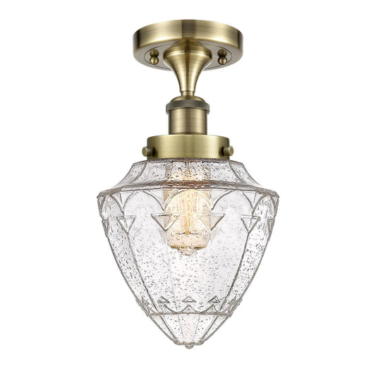 Innovations Bullet 6in 1-Light Semi-Flush Mount | Industrial Antique Brass Steel and Seedy Glass | Kitchen & Hallway | 6 x 6 x 13 | Model 616-1F-AB-G664-7