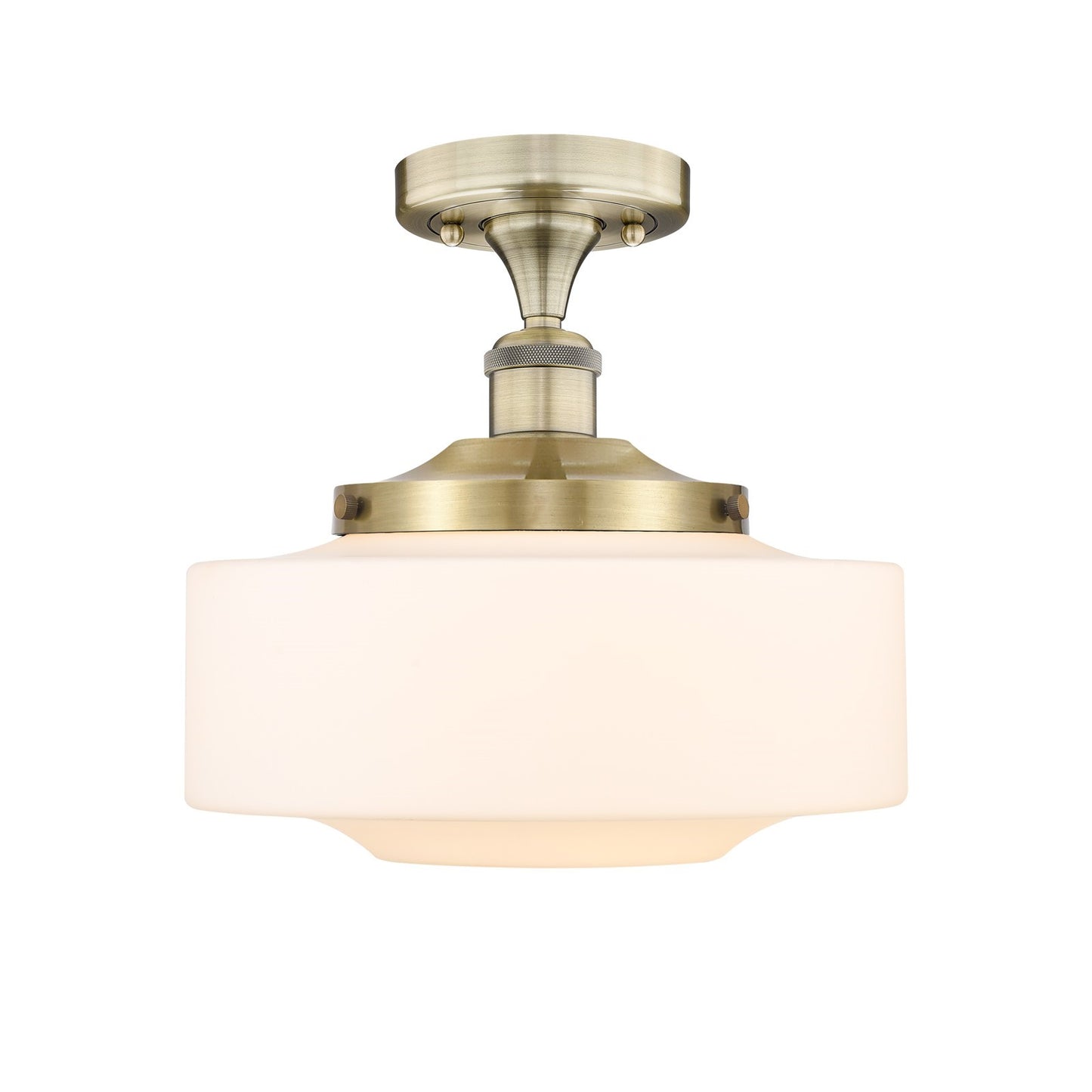 Innovations Bridgeton 16in 1-Light Semi-Flush Mount | Traditional Antique Brass Steel and Matte White Frosted Glass | Entryway & | Model 616-1F-AB-G691-12