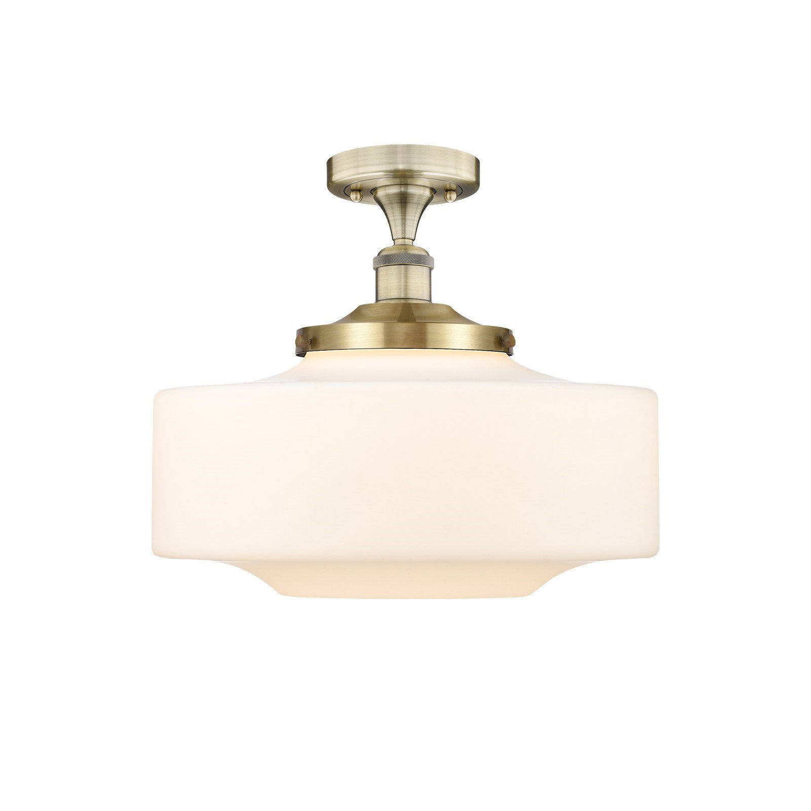Innovations Bridgeton 16in 1-Light Semi-Flush Mount | Traditional Antique Brass and Matte White Frosted Glass | Entryway & | Model 616-1F-AB-G691-16