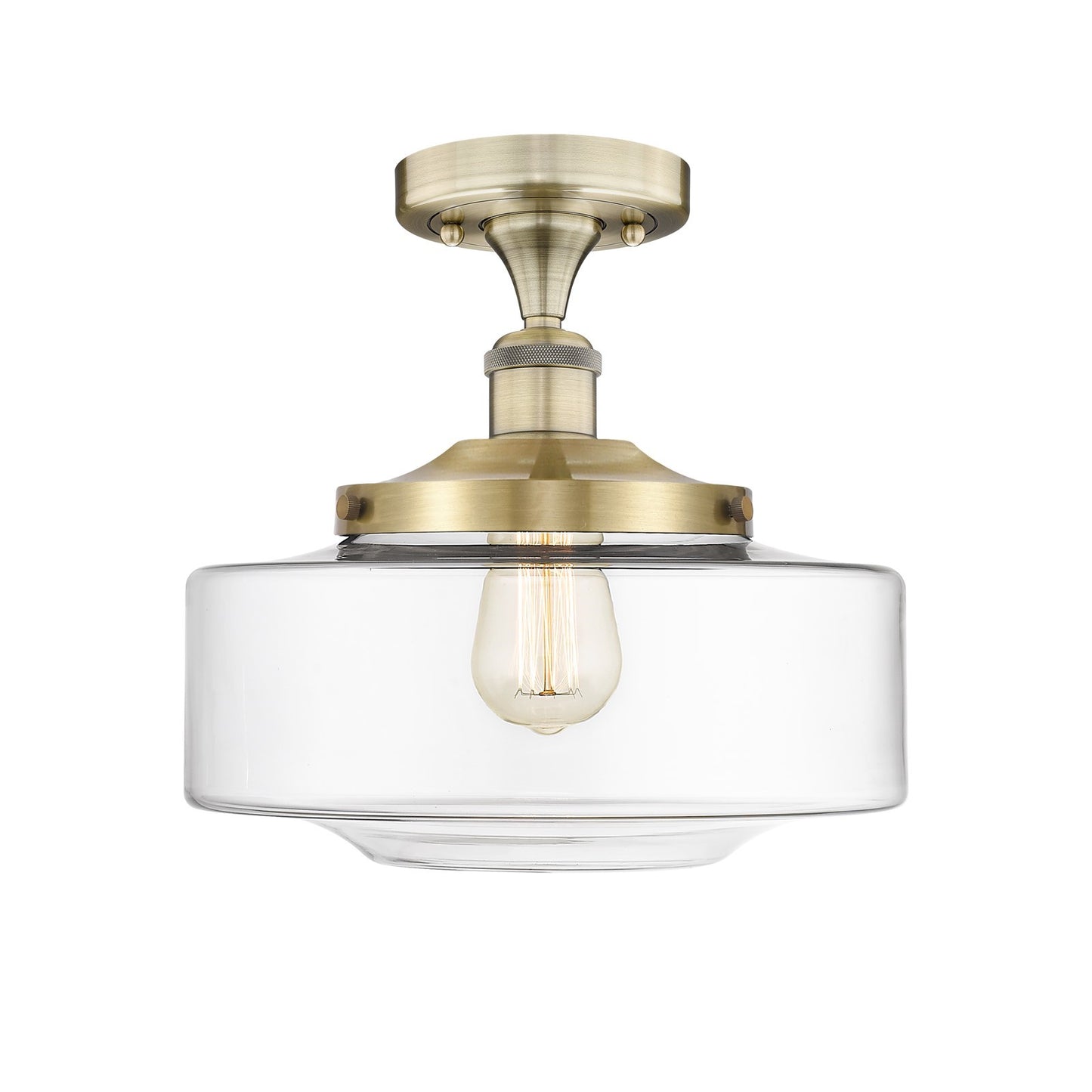Innovations Bridgeton 12in 1-Light Semi-Flush Mount | Traditional Antique Brass Steel and Clear Glass | Entryway & Hallway | Model 616-1F-AB-G692-12
