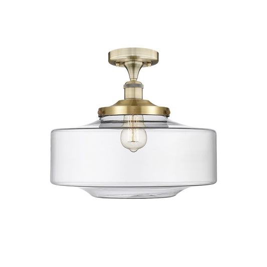 Innovations Bridgeton 12in 1-Light Semi-Flush Mount | Traditional Antique Brass and Clear Glass | Entryway & Hallway | 11.75 x | Model 616-1F-AB-G692-16