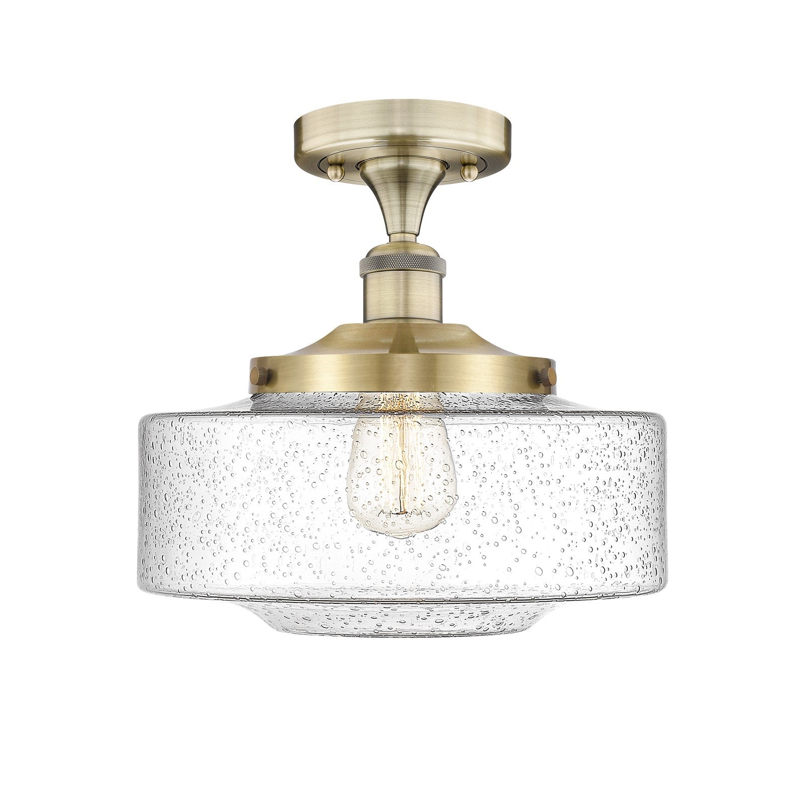 Innovations Bridgeton 12in 1-Light Semi-Flush Mount | Traditional Antique Brass Steel and Seedy Glass | Entryway & Hallway | Model 616-1F-AB-G694-12