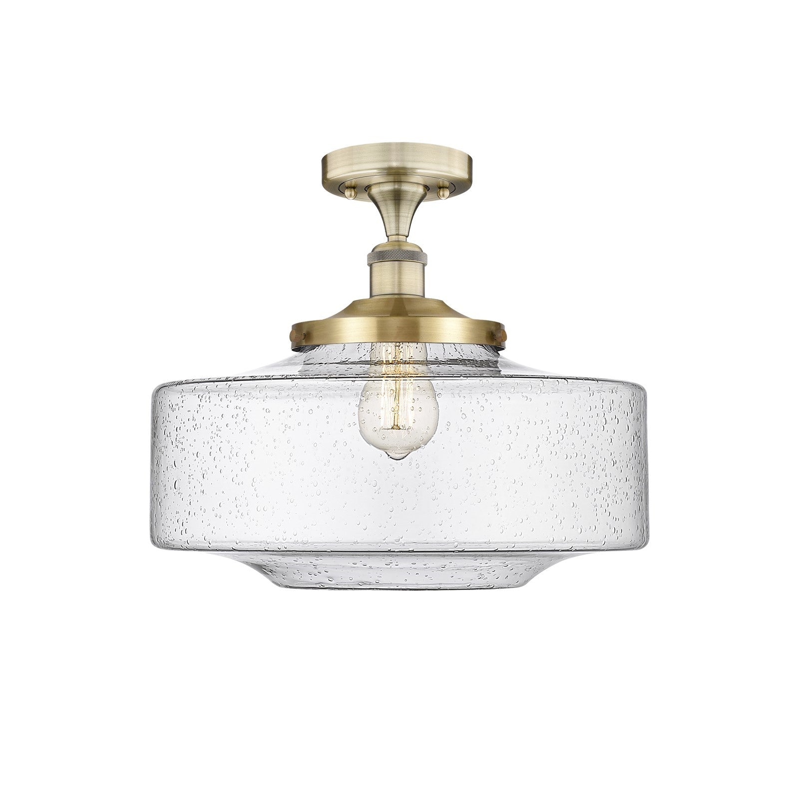 Innovations Bridgeton 16in 1-Light Semi-Flush Mount | Traditional Antique Brass Steel and Seedy Glass | Entryway & Bathroom | Model 616-1F-AB-G694-16