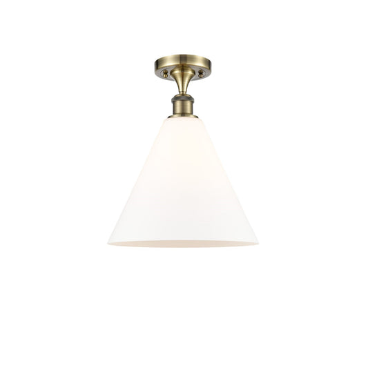 Innovations Berkshire 12in 1-Light Semi-Flush Mount | Industrial Antique Brass Steel and Matte White Glass | Entryway & Hallway | Model 616-1F-AB-GBC-121