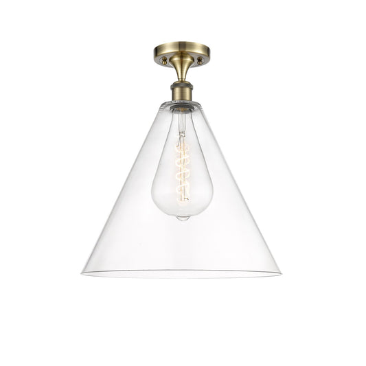 Innovations Berkshire Glass 16in 1-Light Semi-Flush Mount | Industrial Antique Brass and Clear Glass | Damp-Rated Entryway & | Model 616-1F-AB-GBC-162