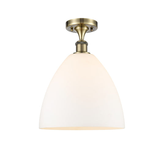 Innovations Bristol 12in 1-Light Semi-Flush Mount | Industrial Antique Brass and Matte White Glass | Damp-Rated Hallway & | Model 616-1F-AB-GBD-121