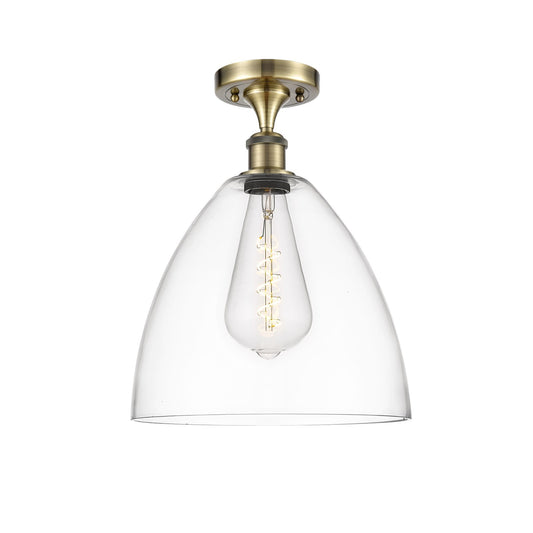 Innovations Bristol 12in 1-Light Semi-Flush Mount | Industrial Antique Brass Steel and Clear Glass Dome Shade | Hallway & | Model 616-1F-AB-GBD-122