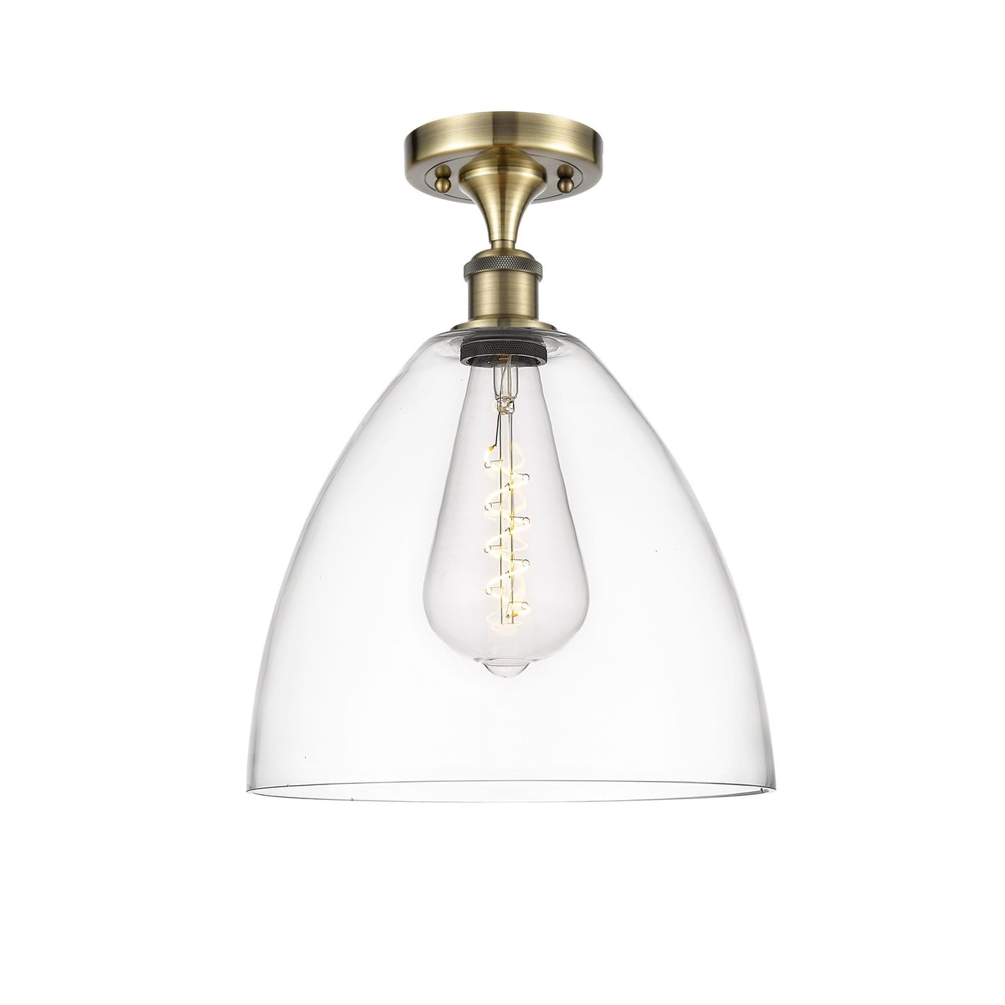 Innovations Bristol 12in 1-Light Semi-Flush Mount | Industrial Antique Brass Steel and Clear Glass Dome Shade | Hallway & | Model 616-1F-AB-GBD-122