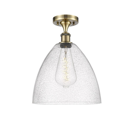 Innovations Bristol 12in 1-Light Semi-Flush Mount | Industrial Antique Brass Steel and Seedy Glass | Entryway & Hallway | 12 x | Model 616-1F-AB-GBD-124
