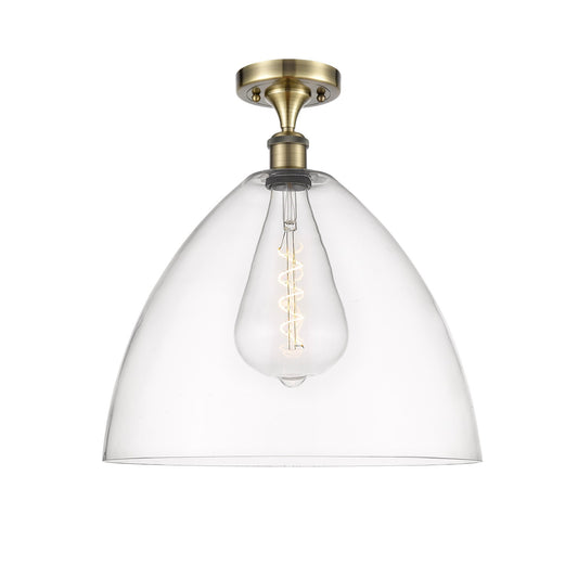 Innovations Bristol 16in 1-Light Semi-Flush Mount | Industrial Antique Brass Steel and Clear Glass | Entryway & Hallway | 16 x | Model 616-1F-AB-GBD-162