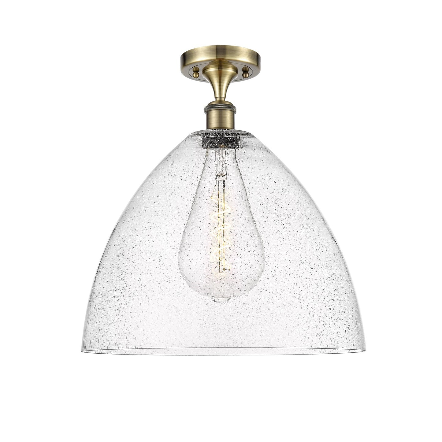 Innovations Bristol 16in 1-Light Semi-Flush Mount | Industrial Antique Brass Steel and Seedy Glass Dome Shade | Entryway & | Model 616-1F-AB-GBD-164