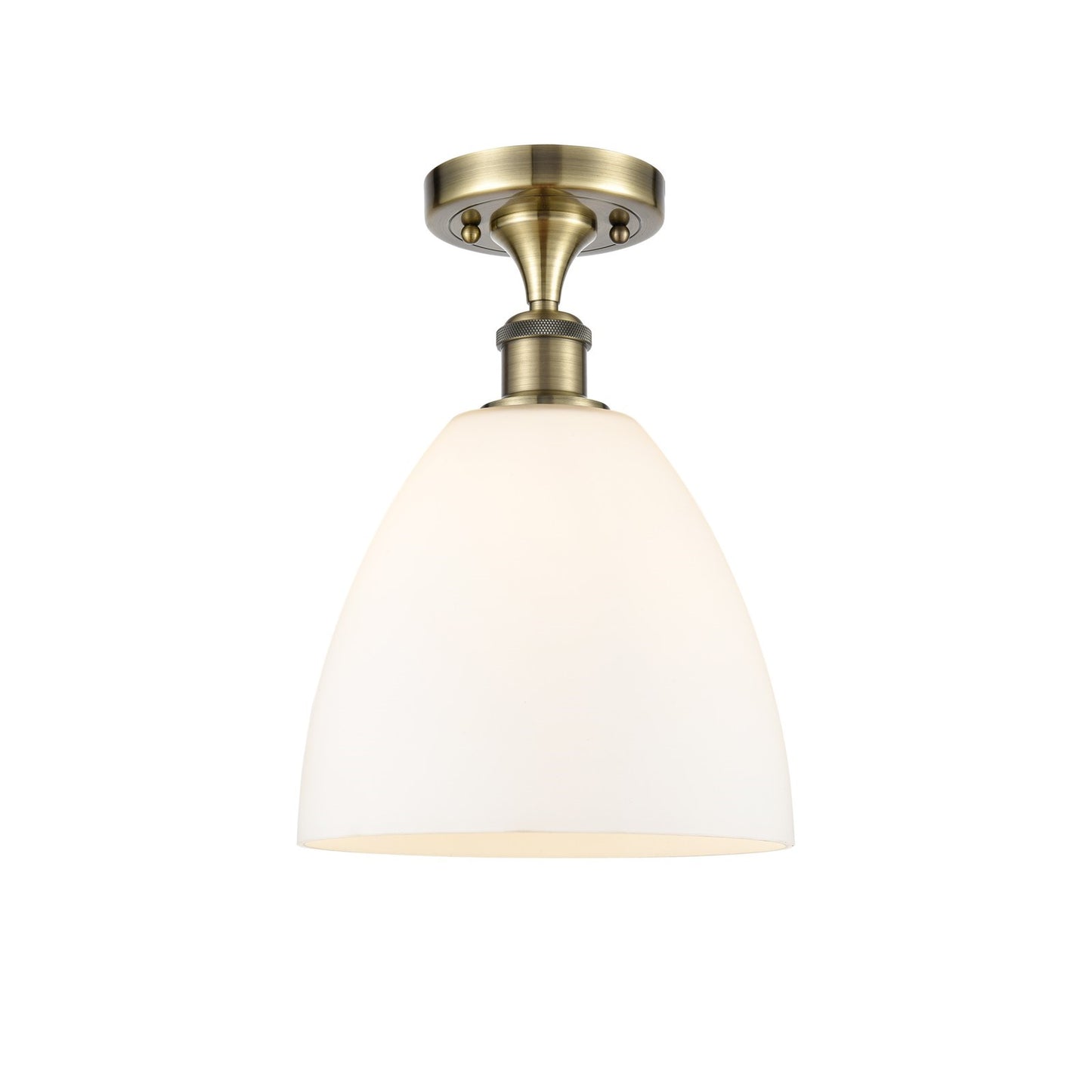 Innovations Bristol 9in 1-Light Semi-Flush Mount | Industrial Antique Brass and Matte White Glass | Damp-Rated Hallway & Entryway | Model 616-1F-AB-GBD-91