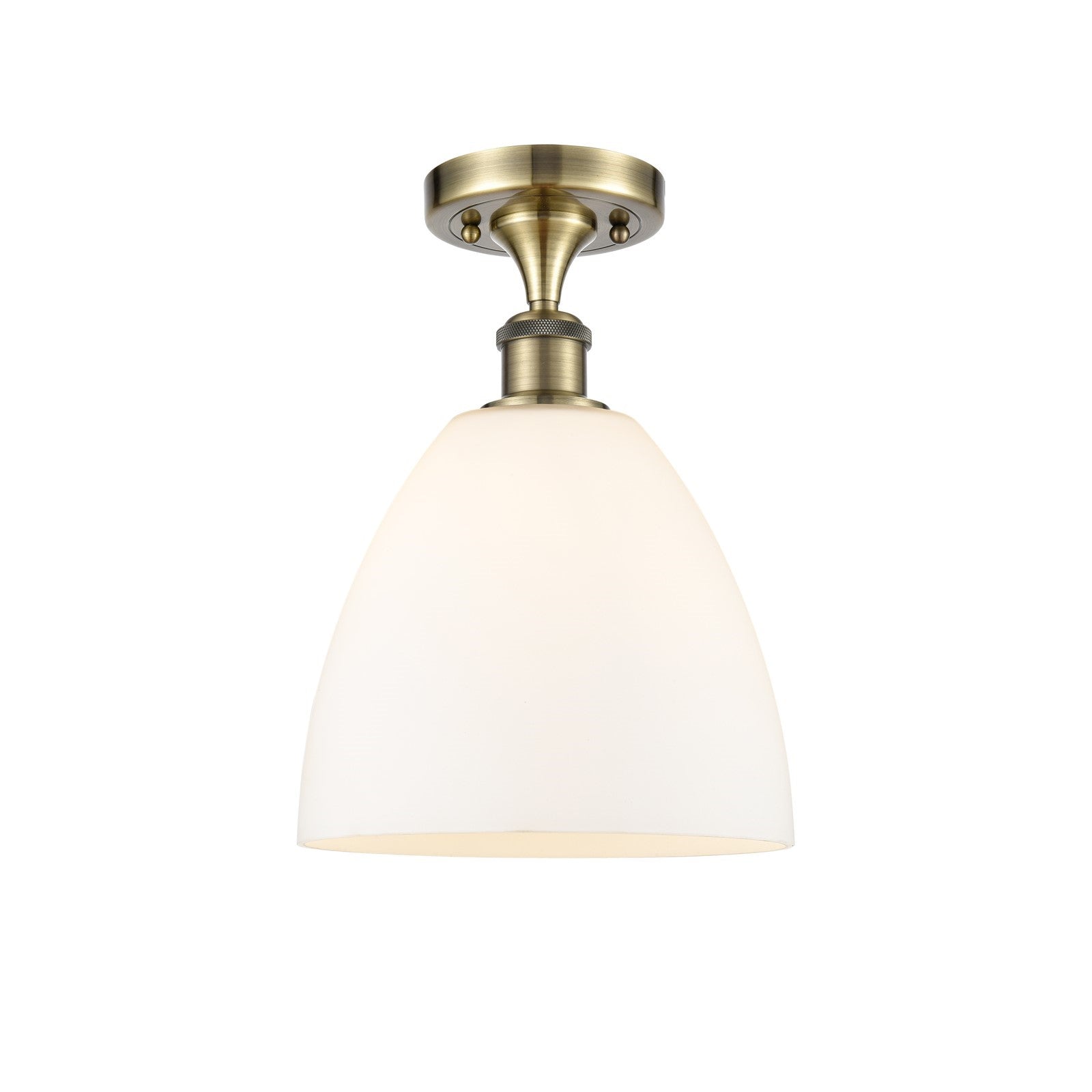 Innovations Bristol 9in 1-Light Semi-Flush Mount | Industrial Antique Brass and Matte White Glass | Damp-Rated Hallway & Entryway | Model 616-1F-AB-GBD-91