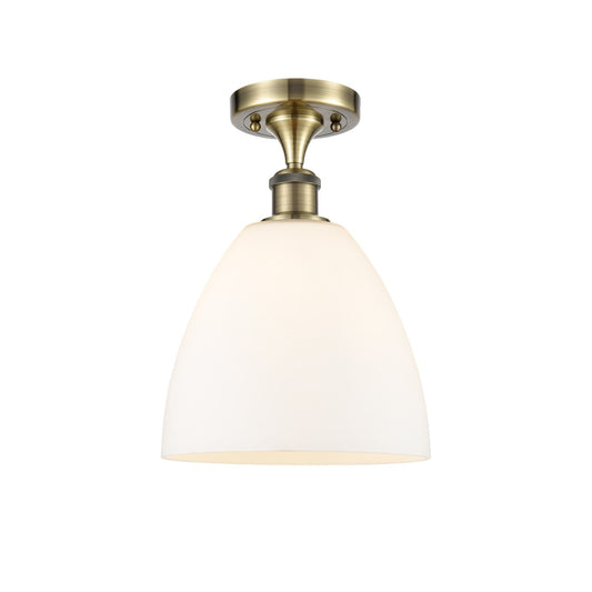Innovations Bristol 9in 1-Light Semi-Flush Mount | Industrial Antique Brass and Matte White Glass | Damp-Rated Hallway & Entryway | Model 616-1F-AB-GBD-91