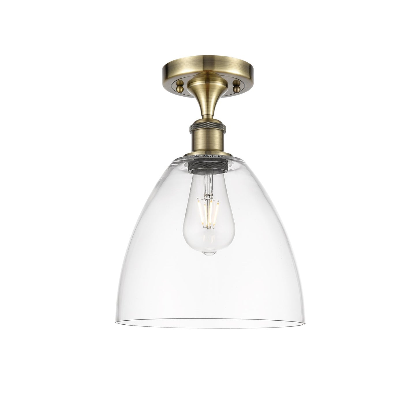 Innovations Bristol 9in 1-Light Semi-Flush Mount | Industrial Antique Brass Steel and Clear Glass Dome | Damp-Rated Hallway & | Model 616-1F-AB-GBD-92