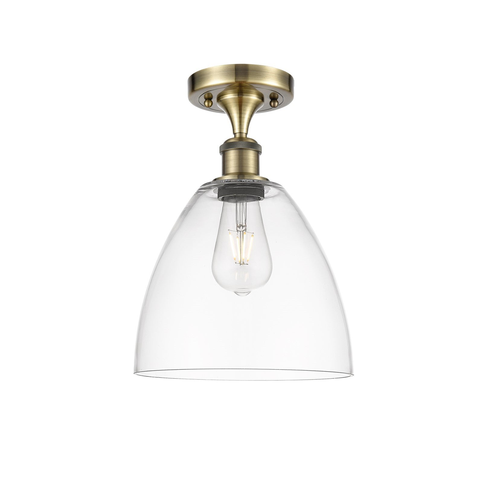 Innovations Bristol 9in 1-Light Semi-Flush Mount | Industrial Antique Brass Steel and Clear Glass Dome | Damp-Rated Hallway & | Model 616-1F-AB-GBD-92