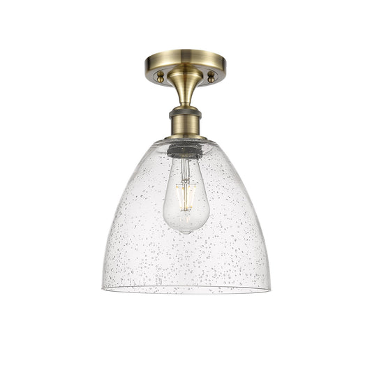 Innovations Bristol 9in 1-Light Semi-Flush Mount | Industrial Antique Brass Steel and Seedy Glass | Damp-Rated Hallway & Entryway | Model 616-1F-AB-GBD-94