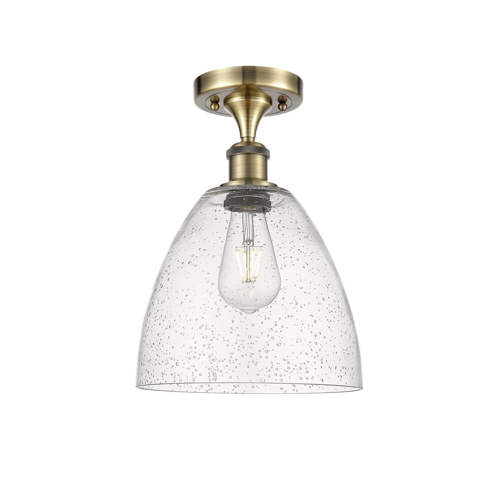 Innovations Bristol 9in 1-Light Semi-Flush Mount | Industrial Antique Brass Steel and Seedy Glass | Damp-Rated Hallway & Entryway | Model 616-1F-AB-GBD-94