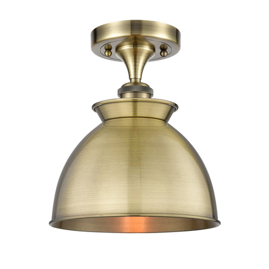 Innovations Adirondack 8.25in 1-Light Semi-Flush Mount | Industrial Antique Brass Steel and Cast Brass with Antique Brass Metal | Model 616-1F-AB-M14-AB