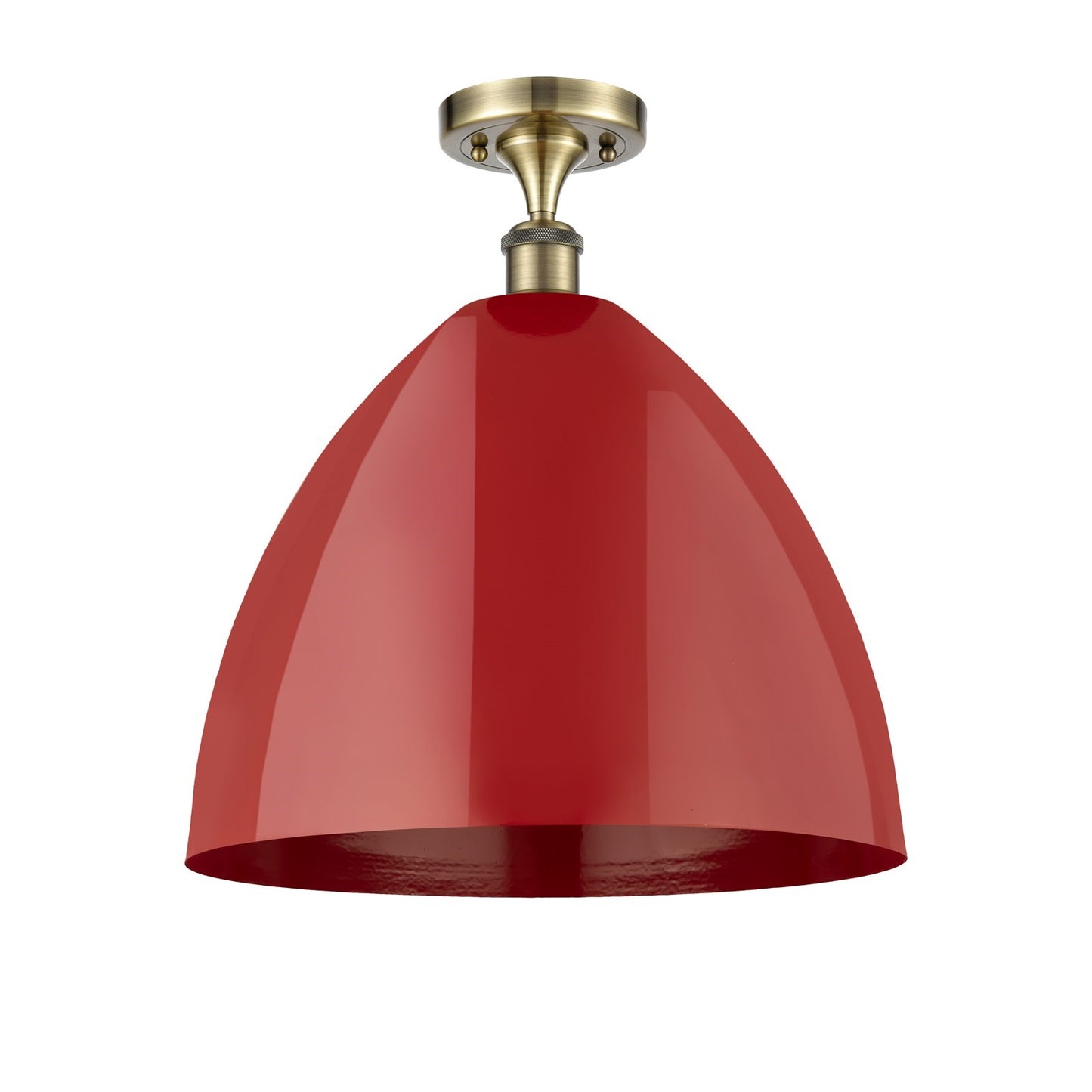 Innovations Plymouth 16in 1-Light Semi-Flush Mount | Industrial Antique Brass Steel and Matte Red Metal Shade | Damp Rated | Model 616-1F-AB-MBD-16-RD