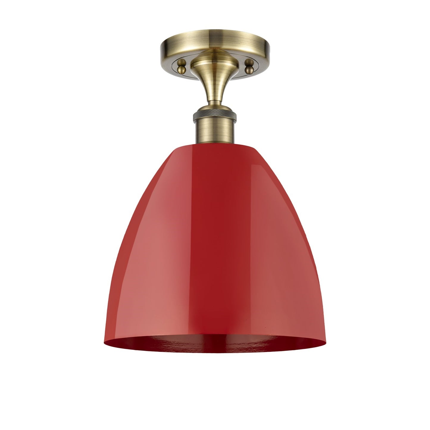Innovations Plymouth 9in 1-Light Semi-Flush Mount | Industrial Farmhouse Antique Brass Steel and Matte Red Metal Shade | Model 616-1F-AB-MBD-9-RD
