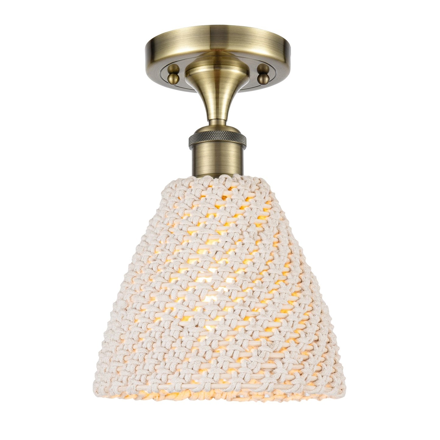 Innovations Bristol Natural 8in 1-Light Semi-Flush Mount | Industrial Antique Brass Steel and Natural Fiber Shade | Model 616-1F-AB-NBD-75-NAT