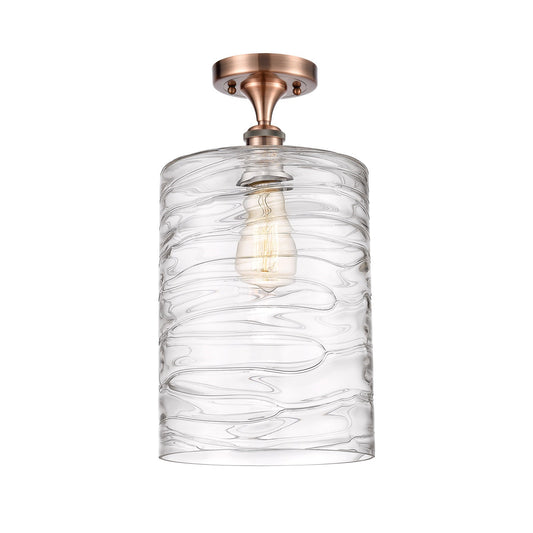 Innovations Cobbleskill 9in 1-Light Semi-Flush Mount | Art Nouveau Industrial Antique Copper Steel and Deco Swirl Clear Glass | Model 616-1F-AC-G1113-L