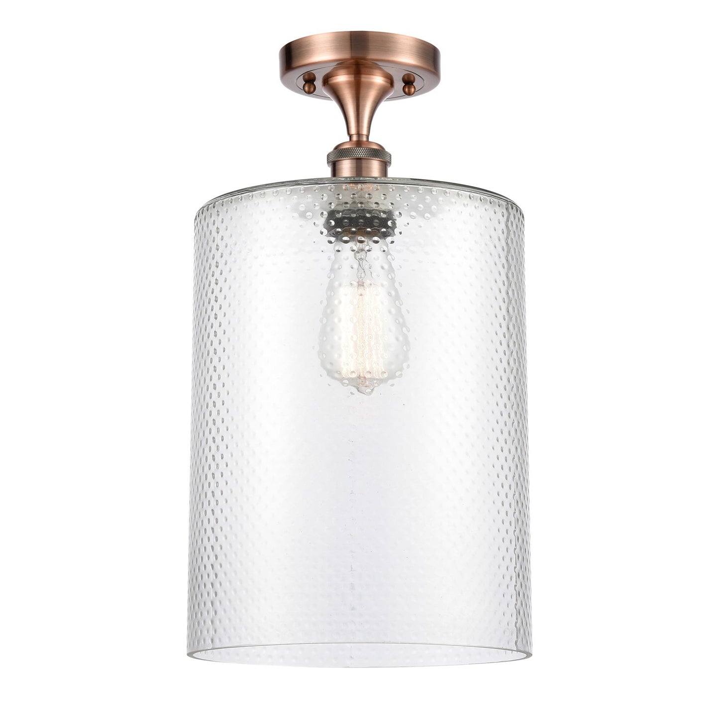Innovations Cobbleskill 9in 1-Light Semi-Flush Mount | Industrial Antique Copper Steel and Clear Glass Drum Shade | Entryway & | Model 616-1F-AC-G112-L