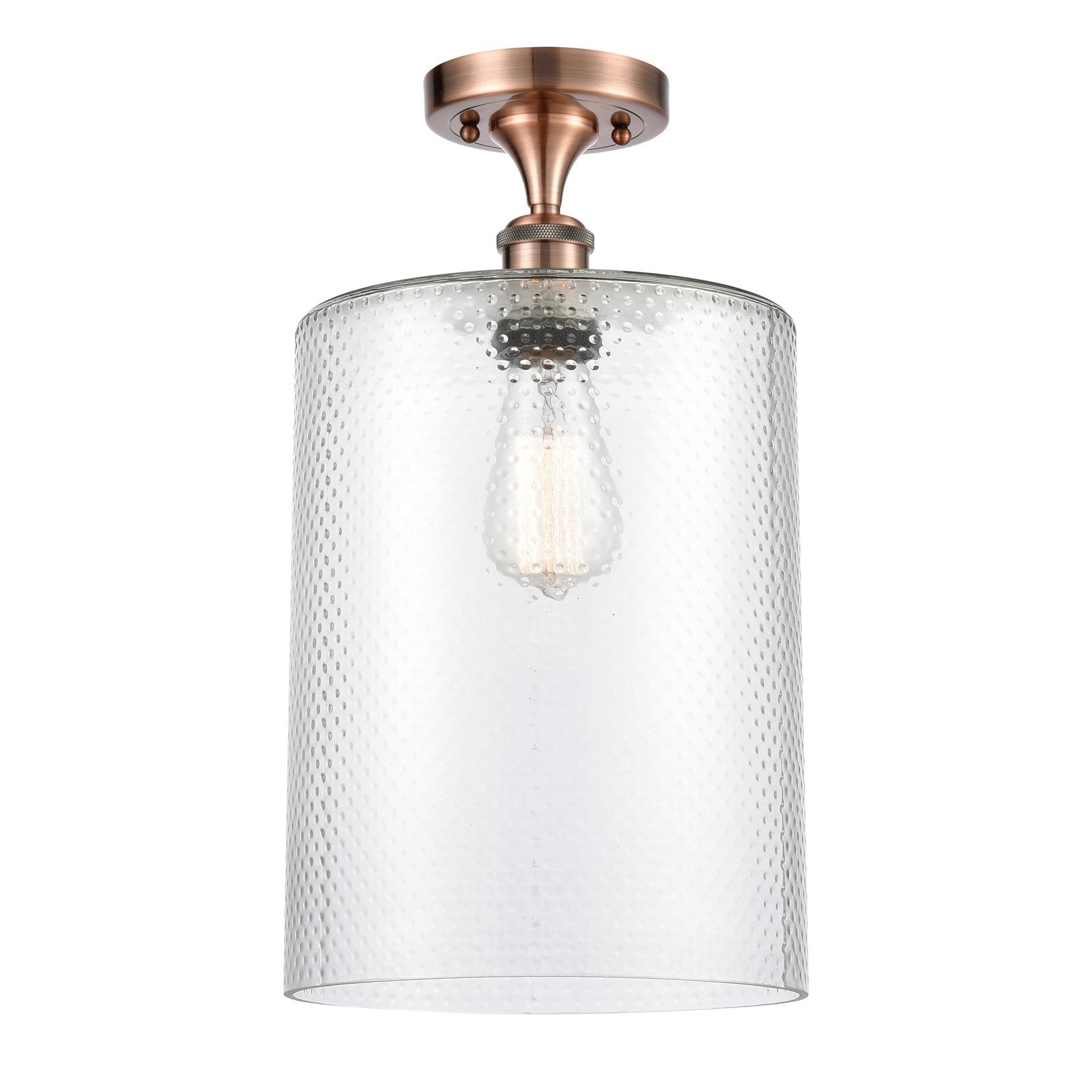Innovations Cobbleskill 9in 1-Light Semi-Flush Mount | Industrial Antique Copper Steel and Clear Glass Drum Shade | Entryway & | Model 616-1F-AC-G112-L