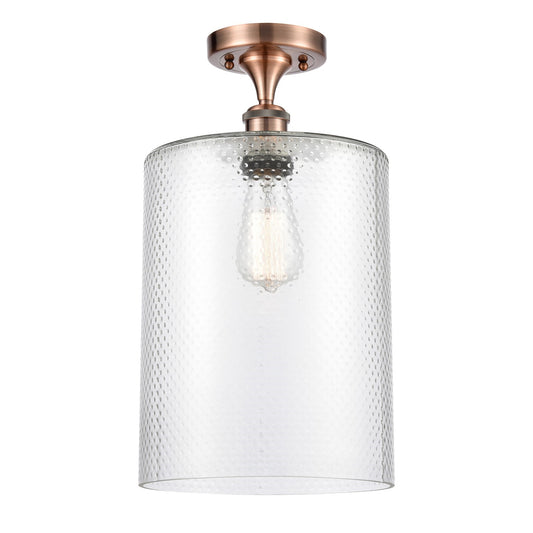 Innovations Cobbleskill 9in 1-Light Semi-Flush Mount | Industrial Antique Copper Steel and Clear Glass Drum Shade | Entryway & | Model 616-1F-AC-G112-L
