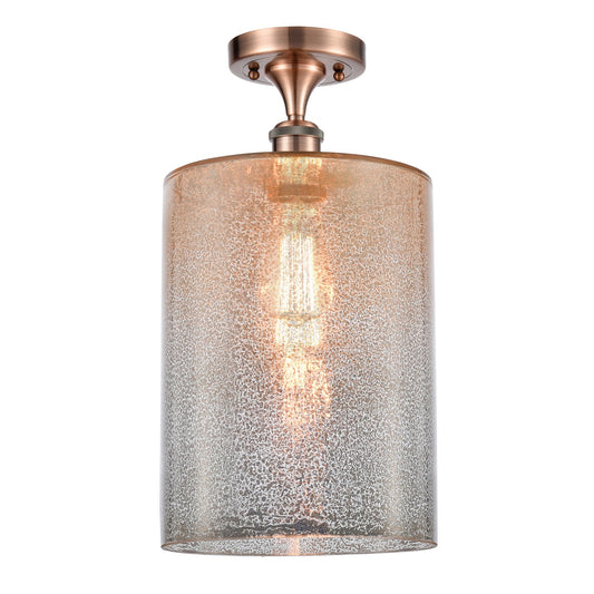 Innovations Cobbleskill 9in 1-Light Semi-Flush Mount | Industrial Antique Copper Steel and Mercury Glass | Entryway & Hallway | 9 | Model 616-1F-AC-G116-L