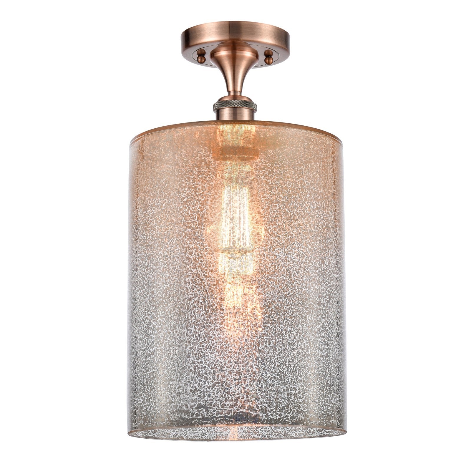 Innovations Cobbleskill 9in 1-Light Semi-Flush Mount | Industrial Antique Copper Steel and Mercury Glass | Entryway & Hallway | 9 | Model 616-1F-AC-G116-L
