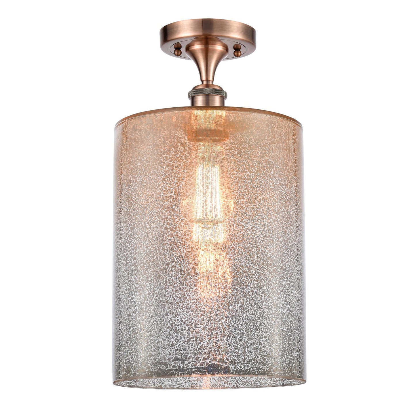 Innovations Cobbleskill 9in 1-Light Semi-Flush Mount | Industrial Antique Copper Steel and Mercury Glass | Entryway & Hallway | 9 | Model 616-1F-AC-G116-L
