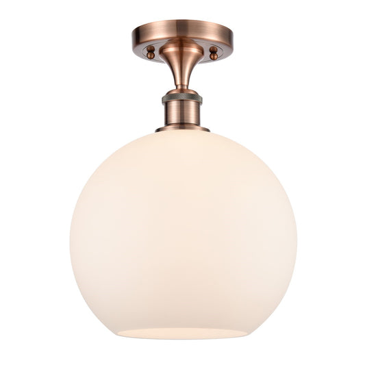 Innovations Athens 10in 1-Light Semi-Flush Mount | Industrial Antique Copper Steel and Matte White Glass | Entryway & Hallway | Model 616-1F-AC-G121-10