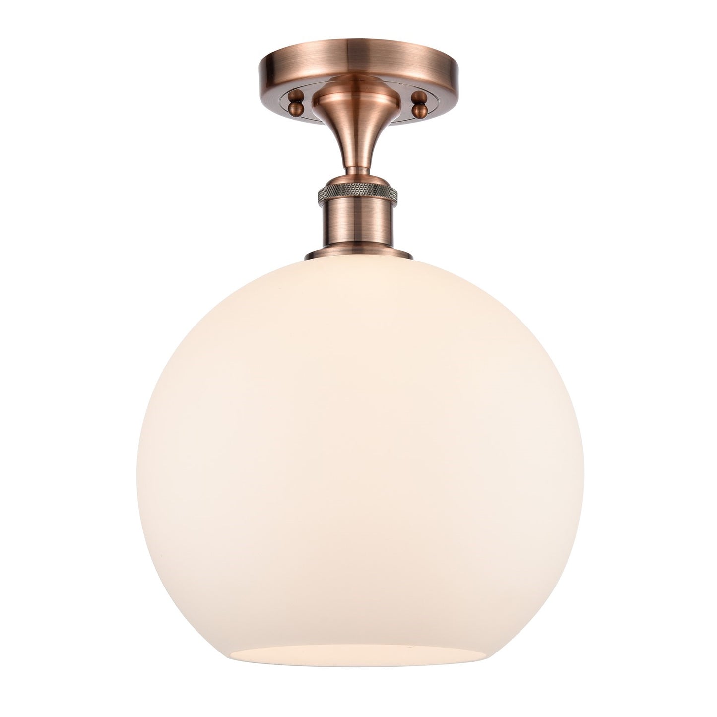 Innovations Athens 10in 1-Light Semi-Flush Mount | Industrial Antique Copper Steel and Matte White Glass | Entryway & Hallway | Model 616-1F-AC-G121-10