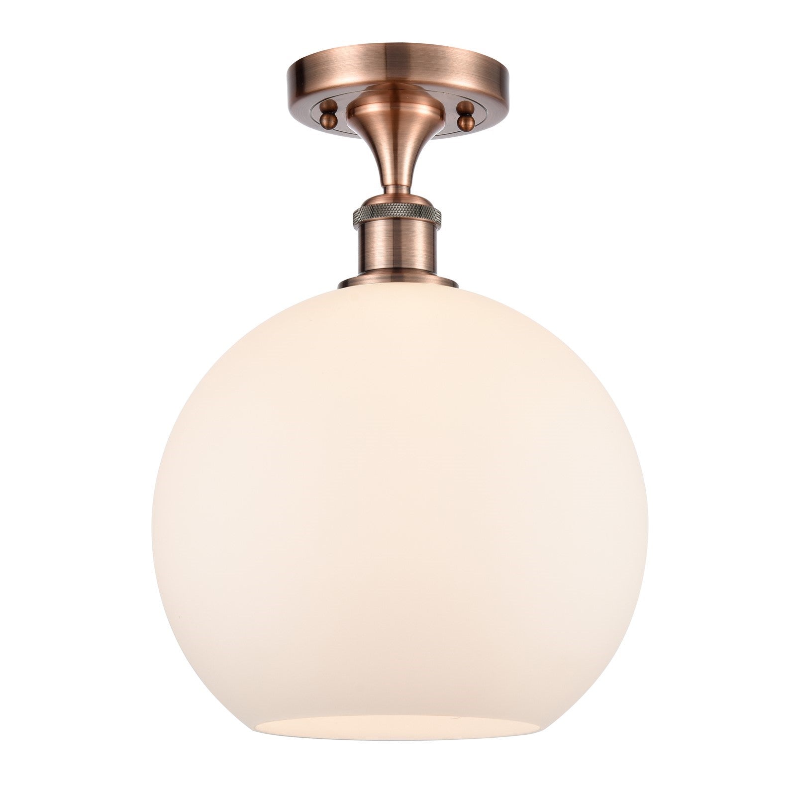 Innovations Athens 10in 1-Light Semi-Flush Mount | Industrial Antique Copper Steel and Matte White Glass | Entryway & Hallway | Model 616-1F-AC-G121-10
