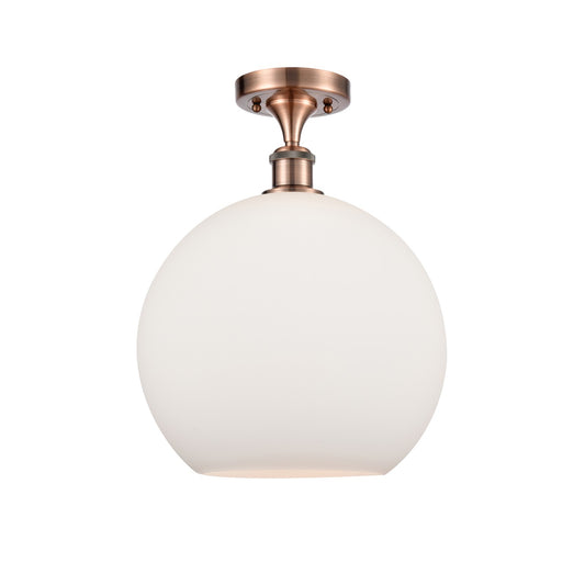 Innovations Athens 12in 1-Light Semi-Flush Mount | Industrial Antique Copper Steel and Matte White Glass | Entryway & Hallway | Model 616-1F-AC-G121-12
